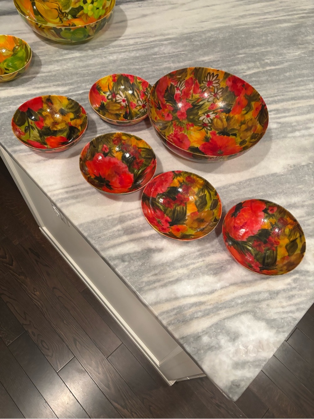 Vintage MCM 1960s hippy TRAYMOLD fibreglass serving set